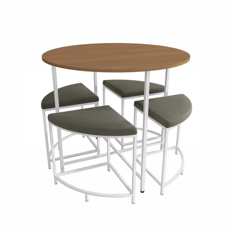 Mesa redonda 90 diámetro con 4 bancos canela y Blanco en Multicolor - Mesas de comedor, Uruguay | Champagne Home