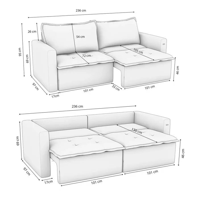 Sillón Sofá Cama 2 cuerpos Retractil - Trevo en Gris - Sillones y sofás, Uruguay | Delta Center, vista 2