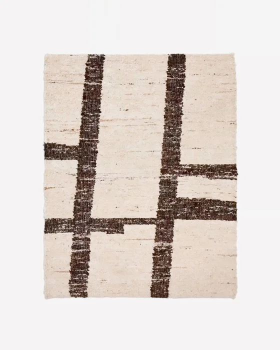 Alfombra Hadin jacquard gráfico de lana blanca y negro 160 x 230 cm en Beige - Alfombras, Uruguay | Kavehome