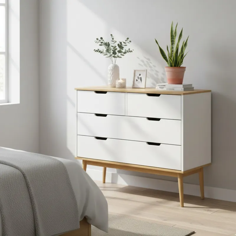 Cómoda 4 Cajones - Linea Nordica - Roble/Blanco en Multicolor - Cómodas, Uruguay | Rústico Hogar