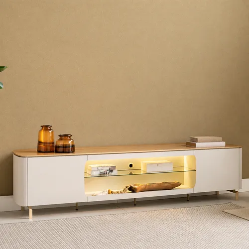 Rack para tv Santorini 240cm curvo con Led - Patas en metal en Blanco - Muebles para TV, Uruguay | Balton