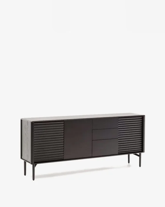 Aparador Lenon - 3 puertas y 3 cajones madera maciza y chapa roble negro 200x86cm FSC Mix Crédito en Negro - Aparadores y recibidores, Uruguay | Kavehome
