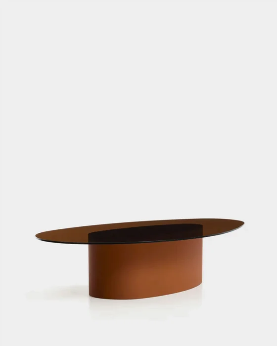 Mesa de centro Olir de vidrio templado y acero marrón 140 x 80 cm en Marrón - Mesas de living, Uruguay | Kavehome