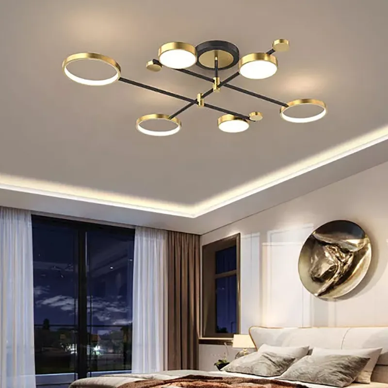 Luminaria techo led 6 aros 60W dorado en Dorado - Lámparas colgantes, Uruguay | Decotech