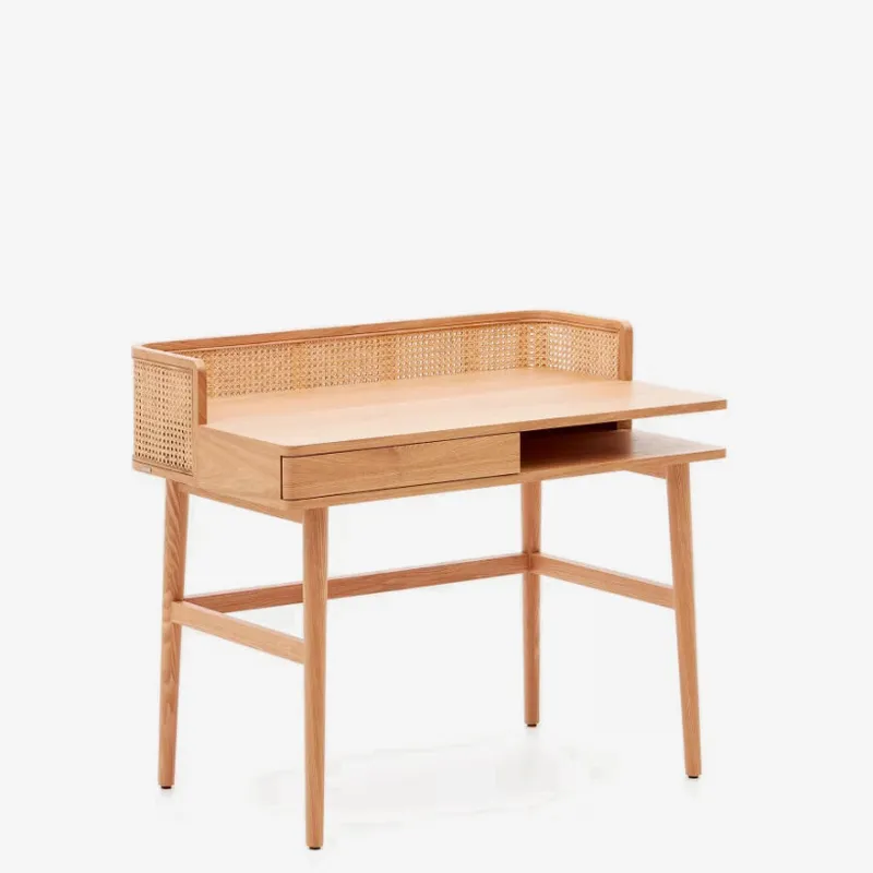 Escritorio Araxi de chapa, madera maciza de fresno y ratán 105 x 62 cm en Madera natural - Escritorios, Uruguay | Kavehome