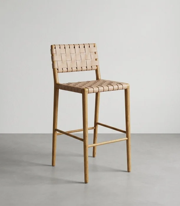 Banqueta en madera teca y cuero en Madera natural - Butacas, banquetas y puffs, Uruguay | Entrecasa
