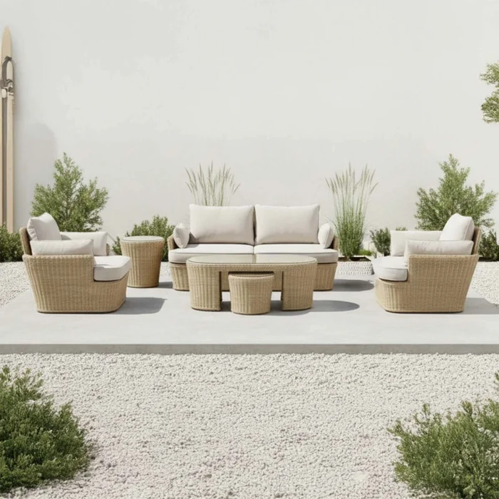 Set De Living Rattan-sintetico-y-aluminio Natural-beige Barany en Madera natural - Muebles para el exterior, Uruguay | Divino
