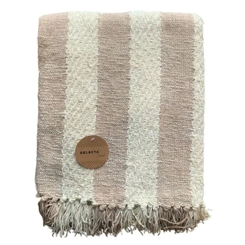 MANTA TEJIDA POLIESTER 125X150CM RAYAS BEIGE en Beige - Textiles, Uruguay | Decohogar