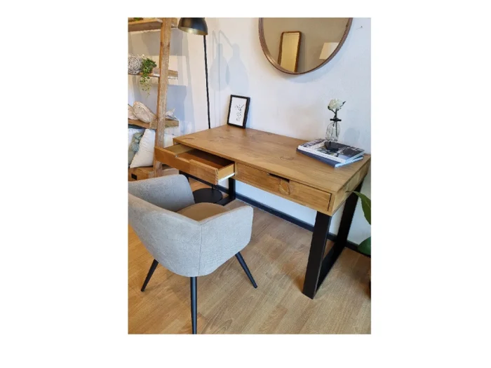 Escritorio IRON 2 Cajones 1.20m en Madera natural - Escritorios y sillas de escritorio, Uruguay | Finkel, vista 3