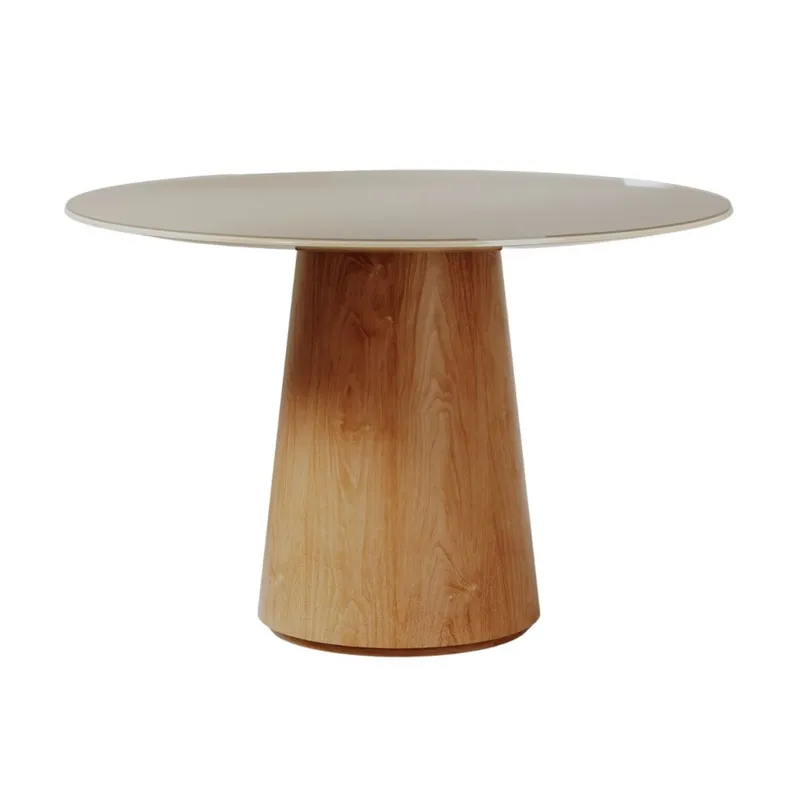 Mesa de Comedor Zara - Redonda con vidrio - 120 - Off White y Canela en Blanco - Mesas de comedor, Uruguay | NYR