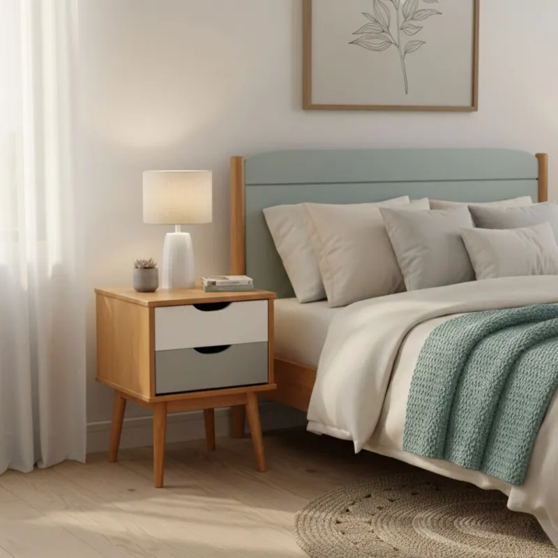 Mesa De Luz 2 Cajones - Linea Nordica en Madera natural - Cómodas, Uruguay | Rústico Hogar