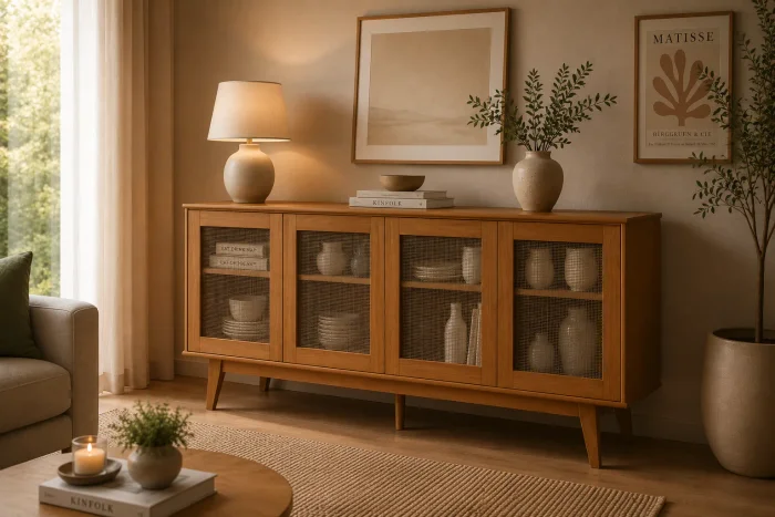 Rack Aparador Detroit Simil Ratán en Madera natural - Aparadores y recibidores, Uruguay | Deluxe Home