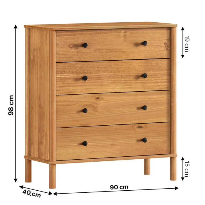 Comoda 4 Cajones Madera Natural-beige Curazao en Madera natural - Cómodas, Uruguay | Divino, vista 3