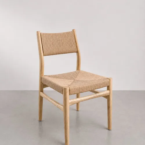 Silla en madera teca y cuerda en respaldo y asiento en Madera natural - Sillas, Uruguay | Entrecasa