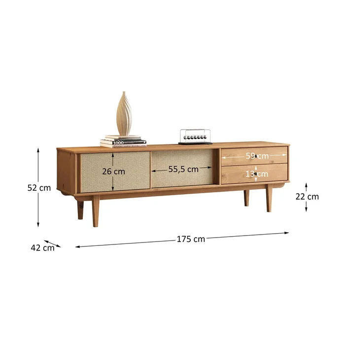 Rack TV 175CM con Ratan Serena - Madera Maciza en Madera natural - Muebles para TV, Uruguay | Balton, vista 4