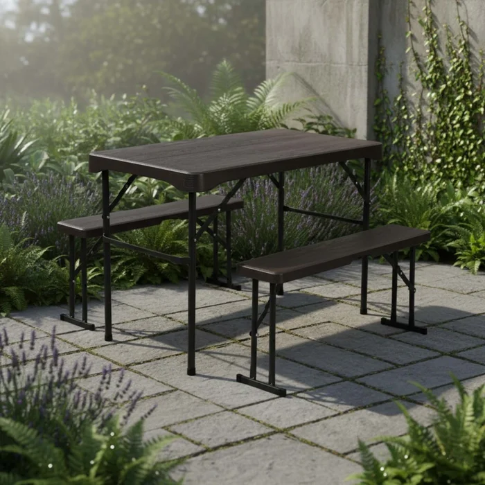 Set Camping Plegable Polietileno-y-metal Negro Aveo en Negro - Muebles para el exterior, Uruguay | Divino