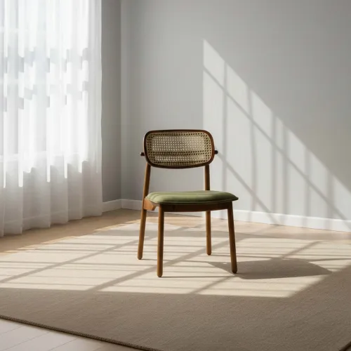 Silla De Comedor Rattan-y-madera Verde Danielle en Verde - Sillas, Uruguay | Divino