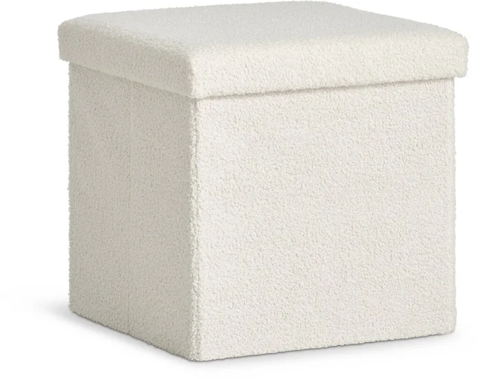Puf NYSTED 38x38 con almacenaje felpa blanco en Blanco - Butacas, banquetas y puffs, Uruguay | JYSK