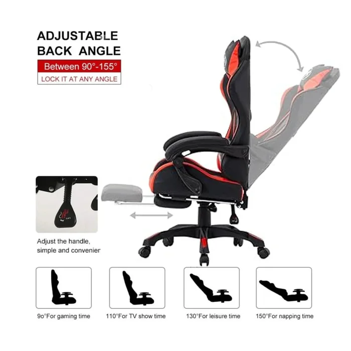 Silla Gamer Gaming Ergonomica Reclinable - Rojo en Rojo - Sillas de escritorio, Uruguay | Ecowood, vista 5