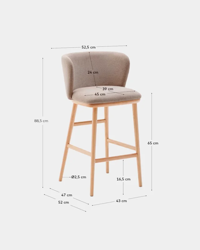 Taburete Ciselia chenilla - marrón y madera maciza fresno acabado tono natural 65cm en Marrón - Butacas, banquetas y puffs, Uruguay | Kavehome, vista 8