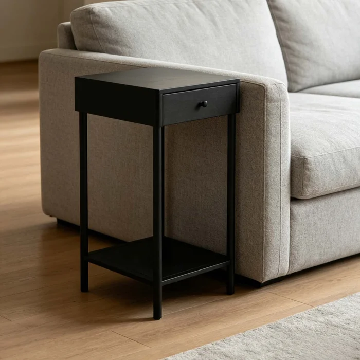 Mesa Lateral Alta Metal Negro Olivia en Negro - Mesas de living, Uruguay | Divino, vista 3