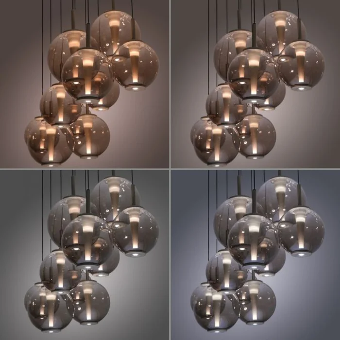 Colgante led extensible motorizado 70w 10 luces cristal ámbar a control remoto, Bronce en Multicolor - Lámparas colgantes, Uruguay | Iluminica, vista 3