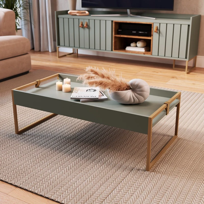 Rack Trendy Verde (Pie Dorado) 180 cm en Verde / Marrón Claro - Muebles para TV, Uruguay | Berna Home, vista 7