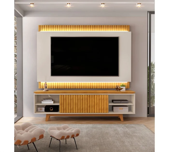 Rack con Panel Loren - Marrón en Beige - Muebles para TV, Uruguay | Rústico Hogar