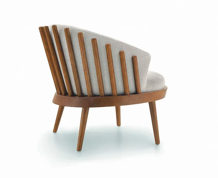 Poltrona FANE - Madera Cinamomo - Tela Tramada Gris en Madera natural - Butacas, banquetas y puffs, Uruguay | Champagne Home, vista 2
