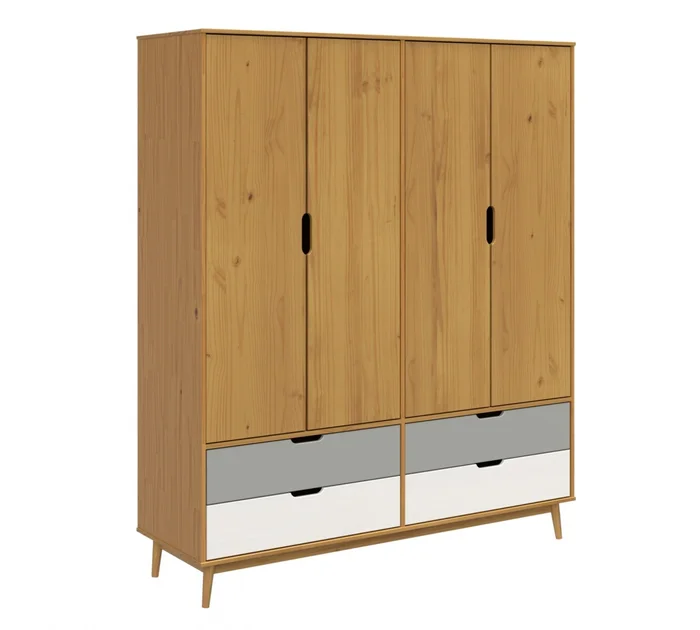 Ropero 4 Puertas 4 Cajones - Línea Nórdica - Roble/Gris claro/Blanco en Madera natural - Roperos y placares, Uruguay | Rústico Hogar, vista 2
