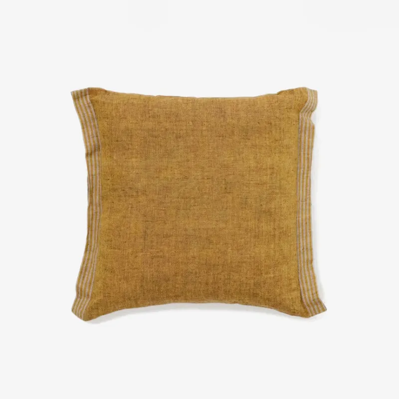 Almohadón Niven 100% lino - mostaza jaspeado con rayas laterales 45 x 45 cm en Verde - Textiles, Uruguay | Kavehome