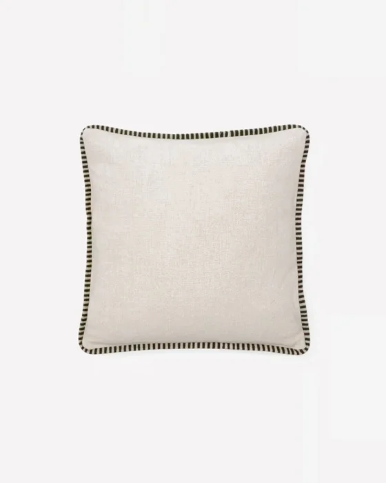 Almohadón Ardit de lino y algodón beige con raya bordada a contraste - verde 45 x 45 cm en Beige - Textiles, Uruguay | Kavehome