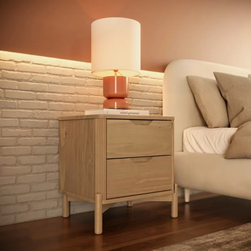 Mesa De Luz Nest 2 Cajones Tauri en Madera natural - Mesas de luz, Uruguay | Aihaus