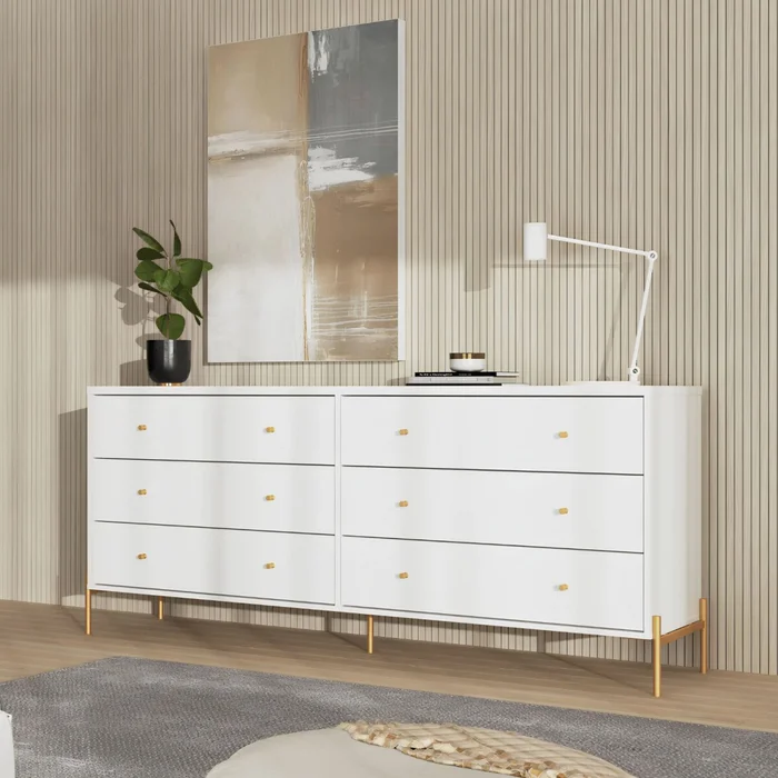Cómoda Aparador Jasper 1.82 - White Gloss Gold en Blanco - Cómodas, Uruguay | Rústico Hogar