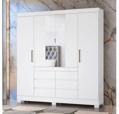 Ropero 4 puertas, 6c CADIS c/Espejo Blanco en Blanco - Almendra White - Roperos y placares, Uruguay | Que Sal Muebleria