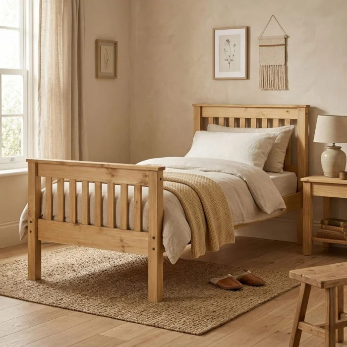 Cama 1 Plaza - Madera maciza - Linea Mexicana en Madera natural - Dormitorio, Uruguay | Rústico Hogar