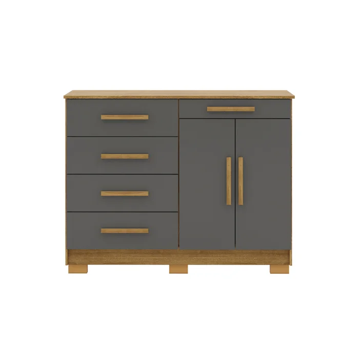 Comoda 5 Cajones 2 Puertas Moderna Con Estante 100% Mdp en NATURE ALASCA - Cómodas, Uruguay | Soy Hogar