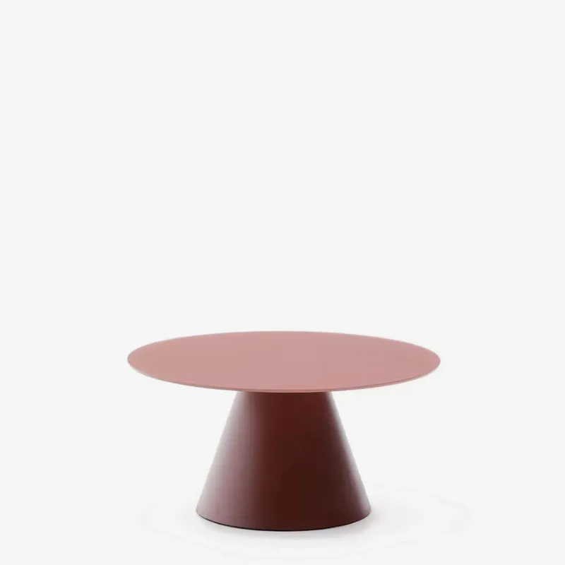 Mesa de centro Wilshire cristal templado glaseado y acero acabado pintado - terracota mate Ø80cm en Rojo - Mesas de living, Uruguay | Kavehome