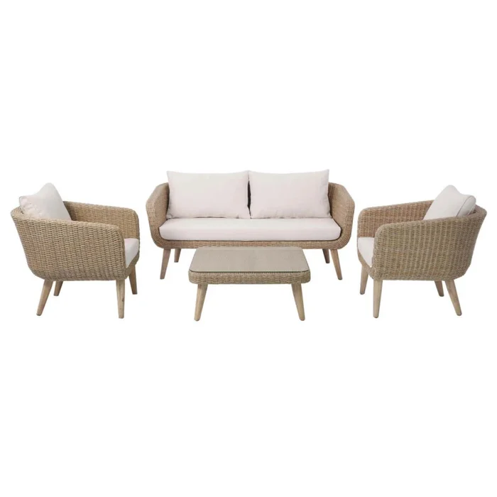 Set De Living Rattan-sintetico-y-acero Natural-beige Toulouse (1+2+1) en Madera natural - Muebles para el exterior, Uruguay | Divino, vista 2