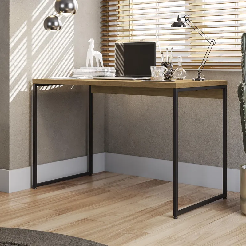 Mesa Escritorio 118cm Linea Industrial Hierro en Madera natural - Bibliotecas, Uruguay | Balton