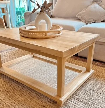 Mesa ratona con base de esterilla natural en Madera natural - Mesas de living, Uruguay | Decoramuss, vista 3