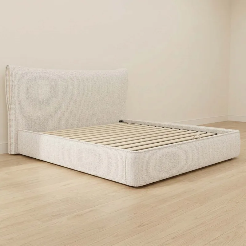 Cama C/baúl 1 Plaza Madera-y-tela Natural-beige Zafiro en Beige - Dormitorio, Uruguay | Divino
