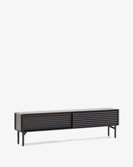 Mueble TV Lenon 200 x 57 cm de madera maciza y - chapa de roble negro en Negro - Muebles para TV, Uruguay | Kavehome