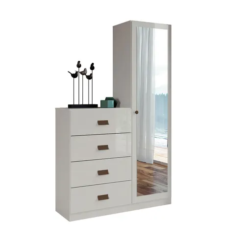 Comoda 4 Cajones 1 Puerta Con Espejo Cajonera Dormitorio - Cómodas, Uruguay | Muebles Express