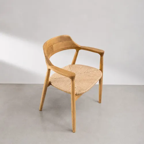 Silla en madera teca natural y fibra loom en Madera natural - Sillas, Uruguay | Entrecasa