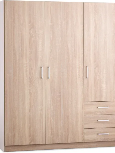 Armario FANDRUP 145x176 3 puertas 3 caj roble cl en Madera natural - Roperos y placares, Uruguay | JYSK