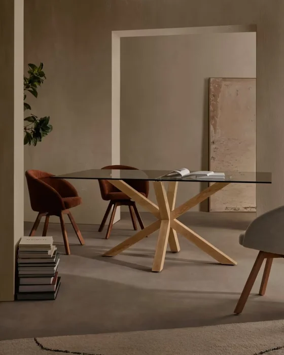 Mesa Argo 200 x 100 cm cristal patas de acero efecto madera en Madera natural - Mesas de comedor, Uruguay | Kavehome, vista 2