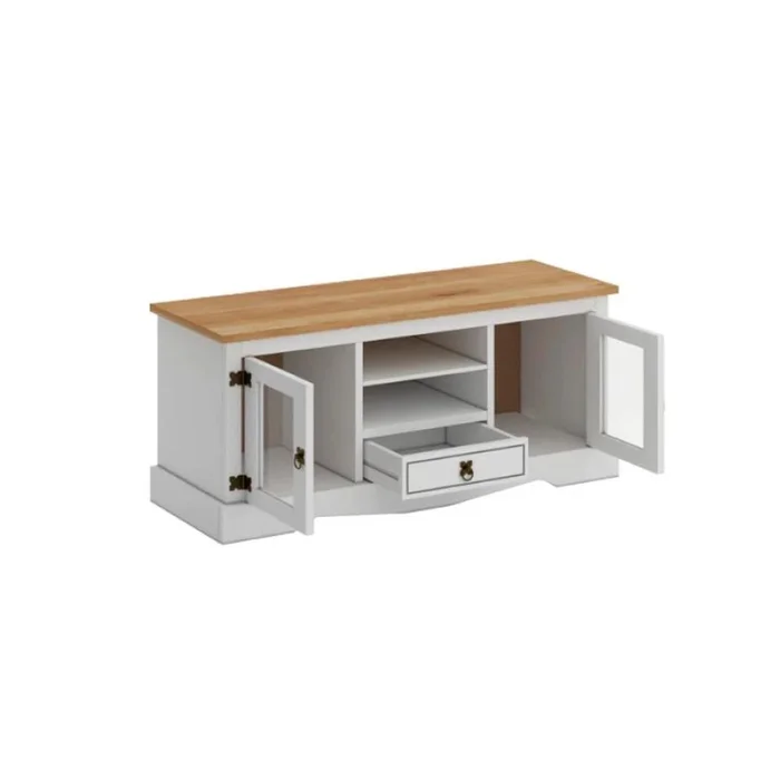 Rack 2 Puertas Vidrio Línea Monterrey - Blanco en Blanco - Muebles para TV, Uruguay | Ecowood, vista 3