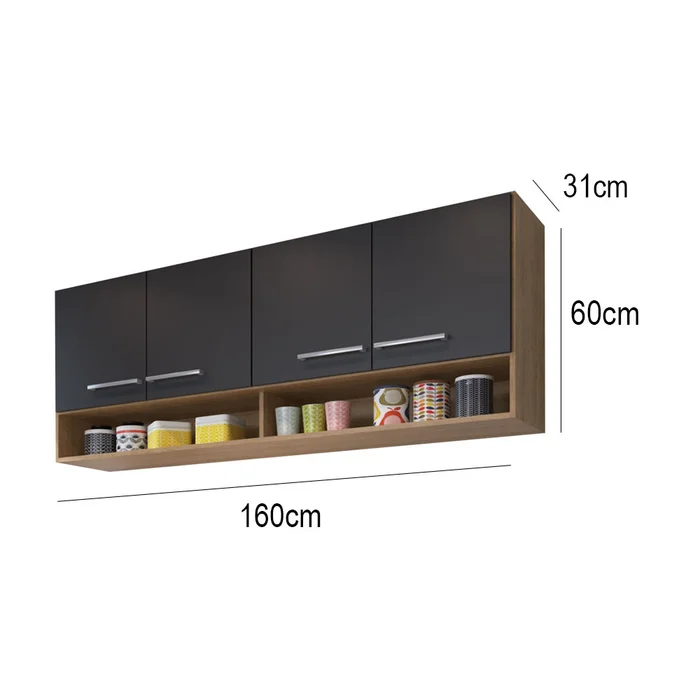 Mueble De Cocina Aereo Alto 4 Puertas 2 Estantes 100% Mdp en Negro - Escritorios, Uruguay | Soy Hogar, vista 7
