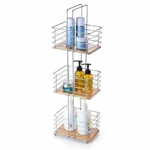 ESTANTERIA CROMADA C/BAMBU P/ BAÑO 22X15X72H CMS - Canastos, Uruguay | Decohogar